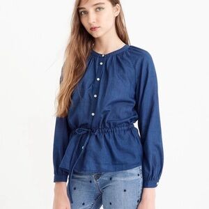 BOGO! J. Crew Blue Indigo Voile Cinch Waist Blouse Size 12 Tall